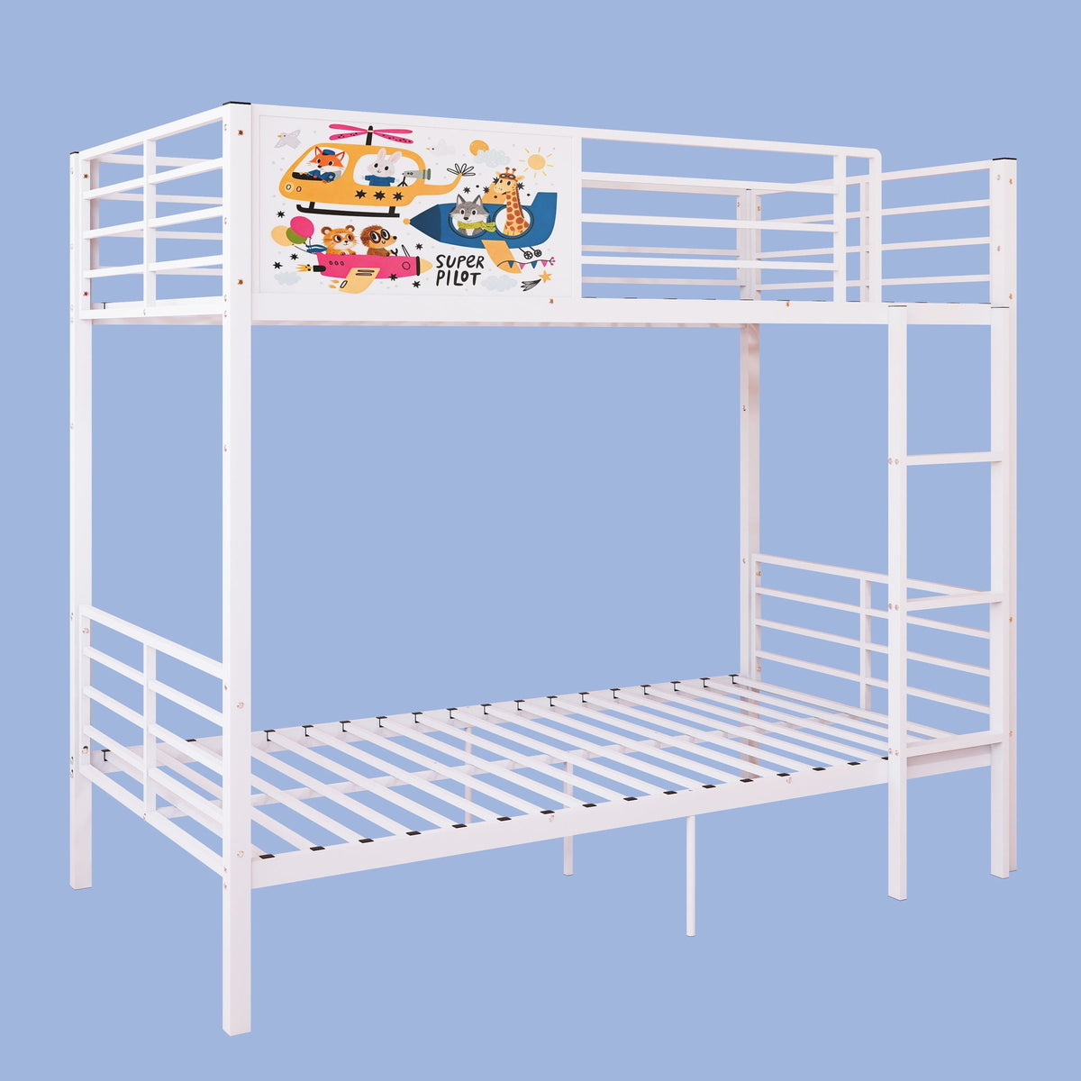 White Convertible Twin Bunk Bed with Full Length Guardrail & Ladder
