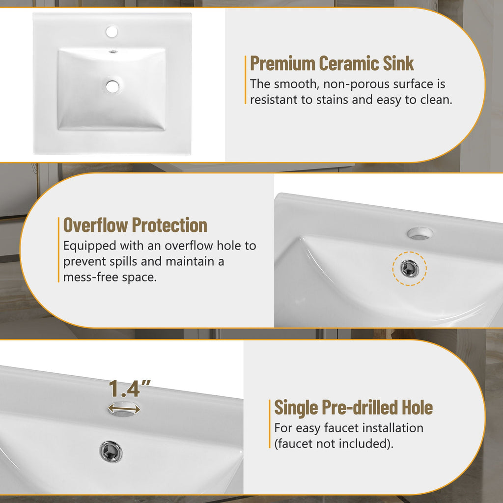 Elegant Bathroom Vanity with Ceramic Sink and Soft-Close Door - Multiple Colors