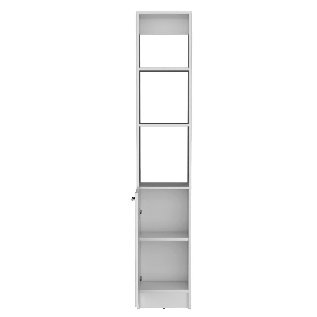 White Linen Cabinet with Adjustable Shelves - 1 Door, 6 Shelves