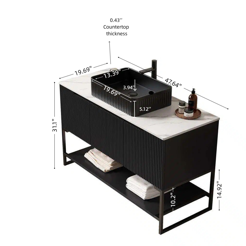 48-Inch Bathroom Vanity with Ceramic Sink and Storage - White & Black