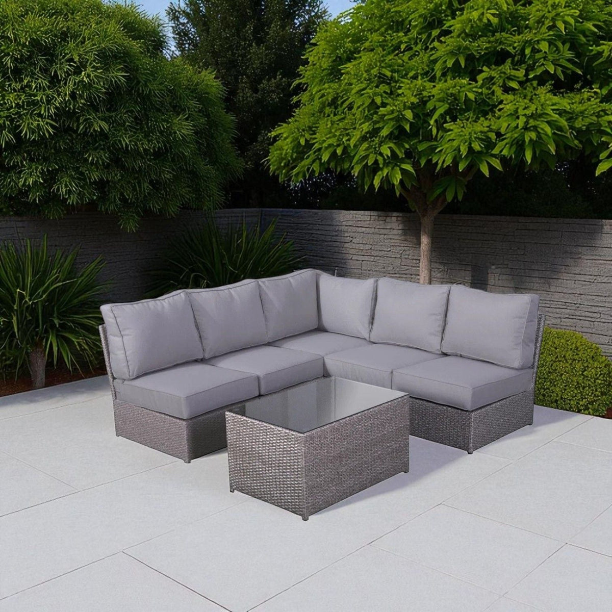 Modern Patio Rattan Sectional Set with Cushions - Multiple Colors
