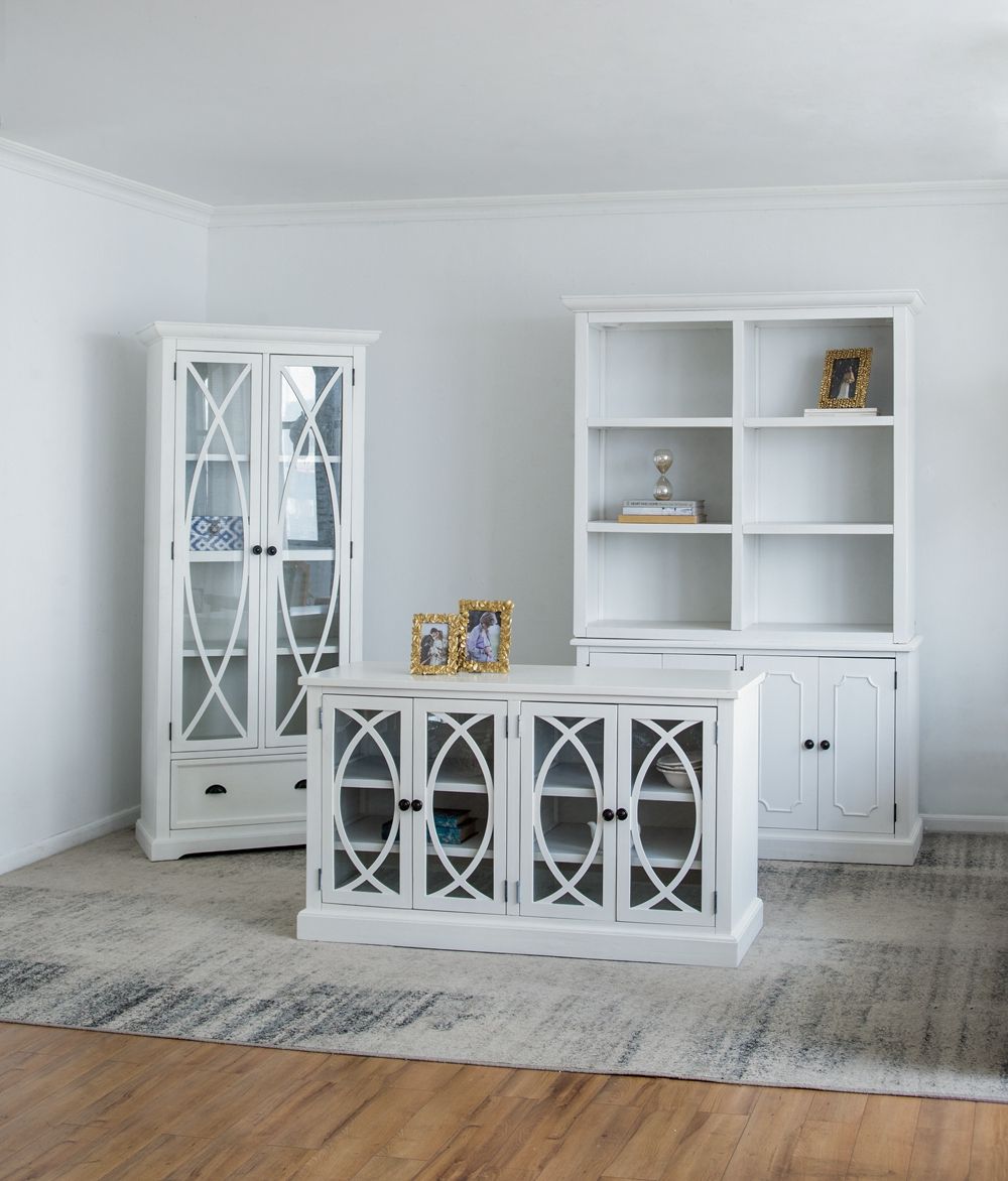 French Country Wood Cabinet Bookcase with Solid Acacia Construction - Light Brown or White