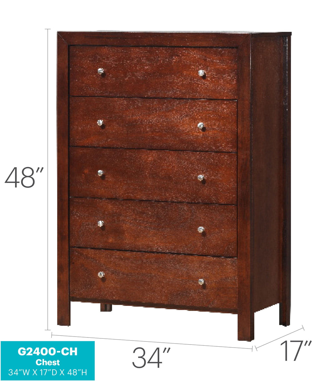 Modern Elegant Transitional Storage Chest with Spacious Drawers - Dark Red, Black, or White