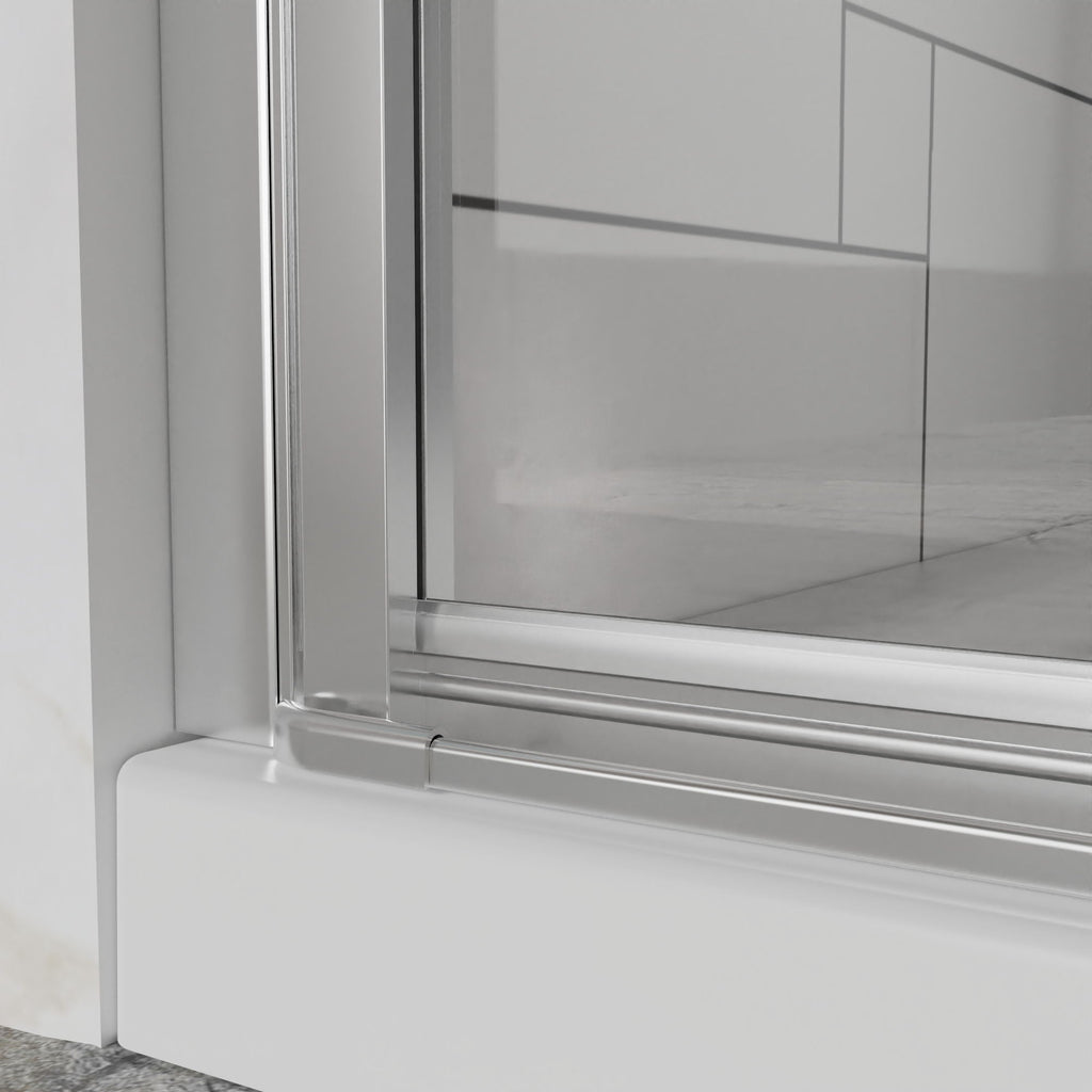 Bifold Frameless Shower Door with Tempered Clear Glass - Pearl Silver or Black
