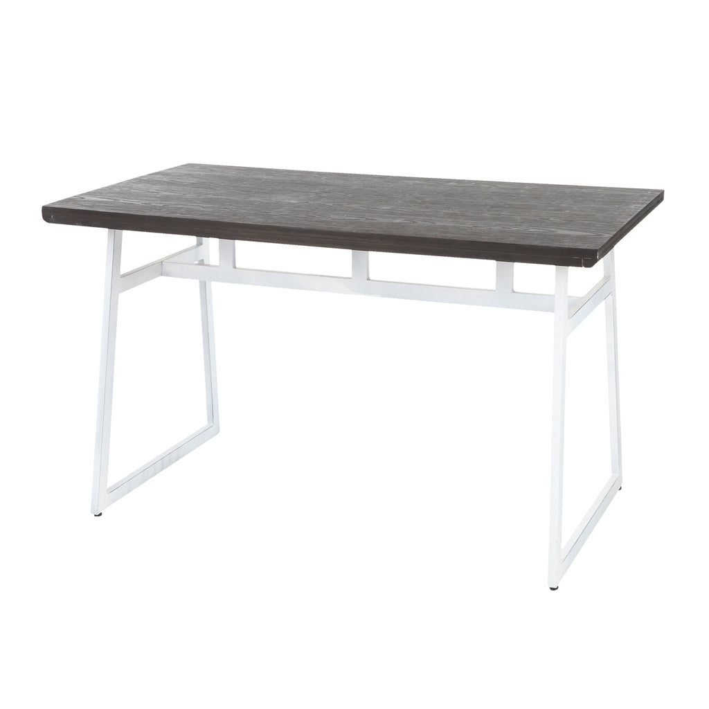 Industrial Dining Table with Geometric Metal Frame - Vintage White/Espresso