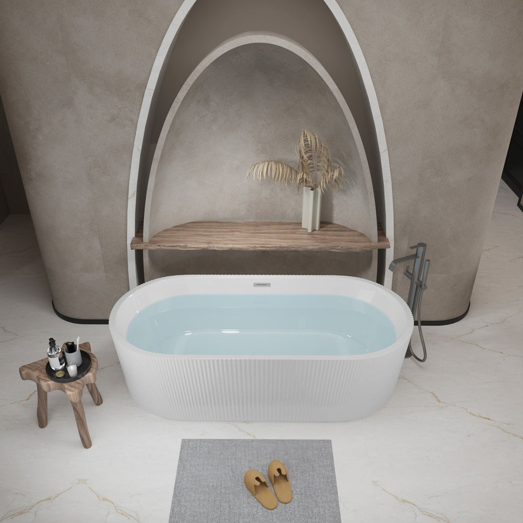 Linear Freestanding Soaker Tub with Double-Wall Acrylic - White