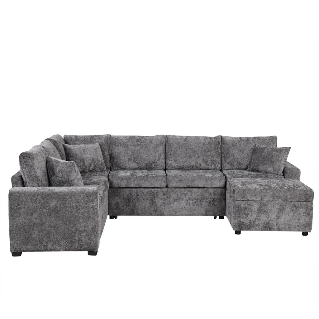 Sleeper Sectional Sofa with Storage Ottoman and USB Charging - White or Dark Gray