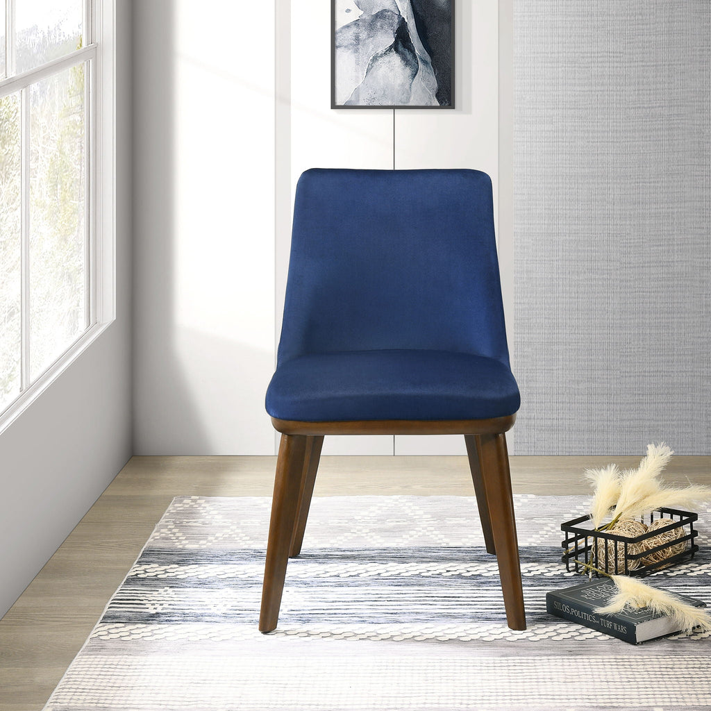 Mid-Century Dining Chair Set of 2 with Solid Wood Frame - Blue or Beige