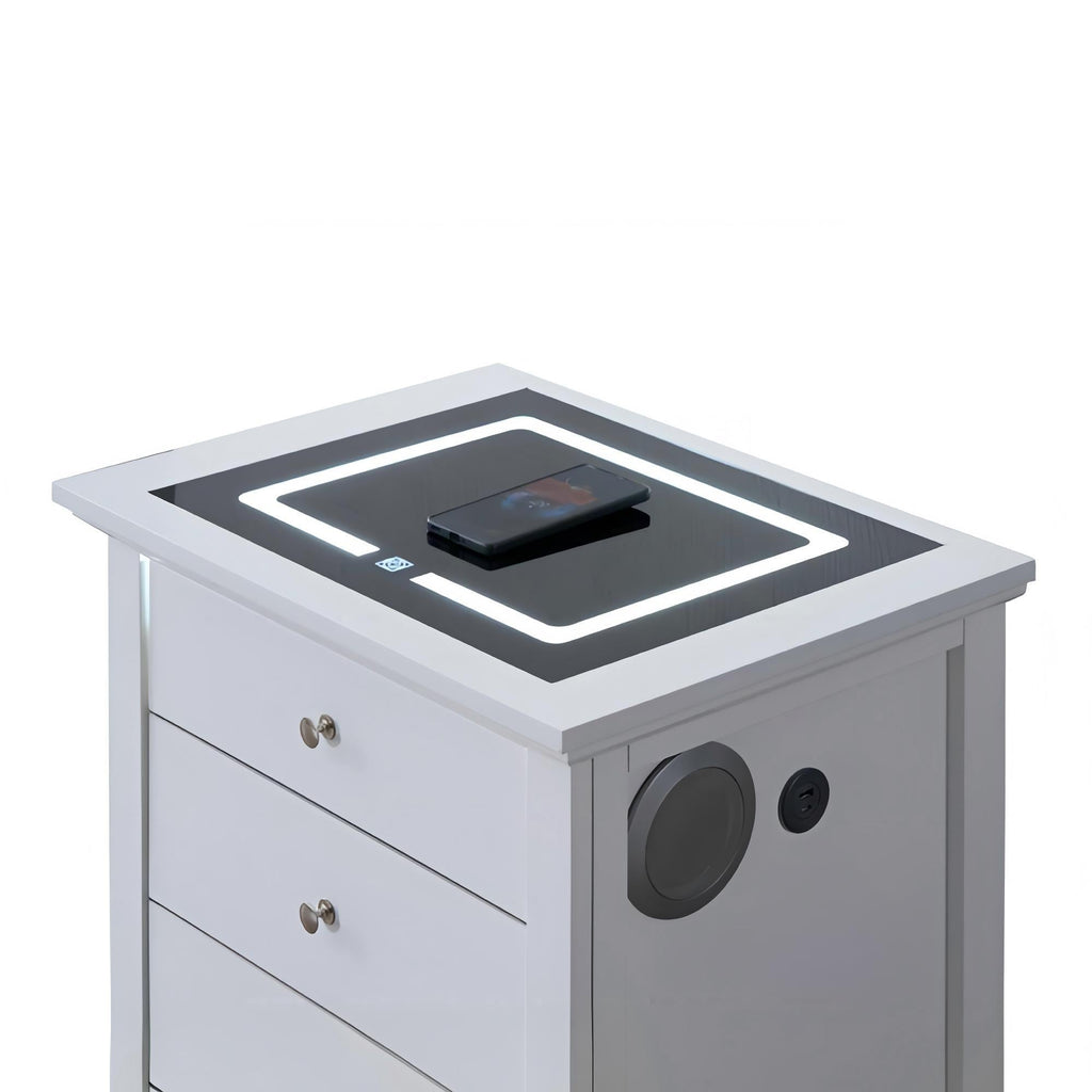 Smart 3 Drawer Nightstand with USB Charging and Integrated Speakers - White