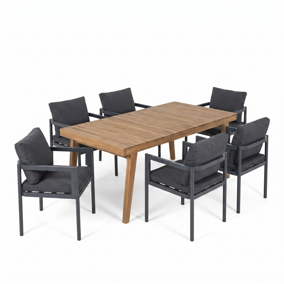 7-Piece Patio Dining Set with Cushioned Chairs - Brown & Gray