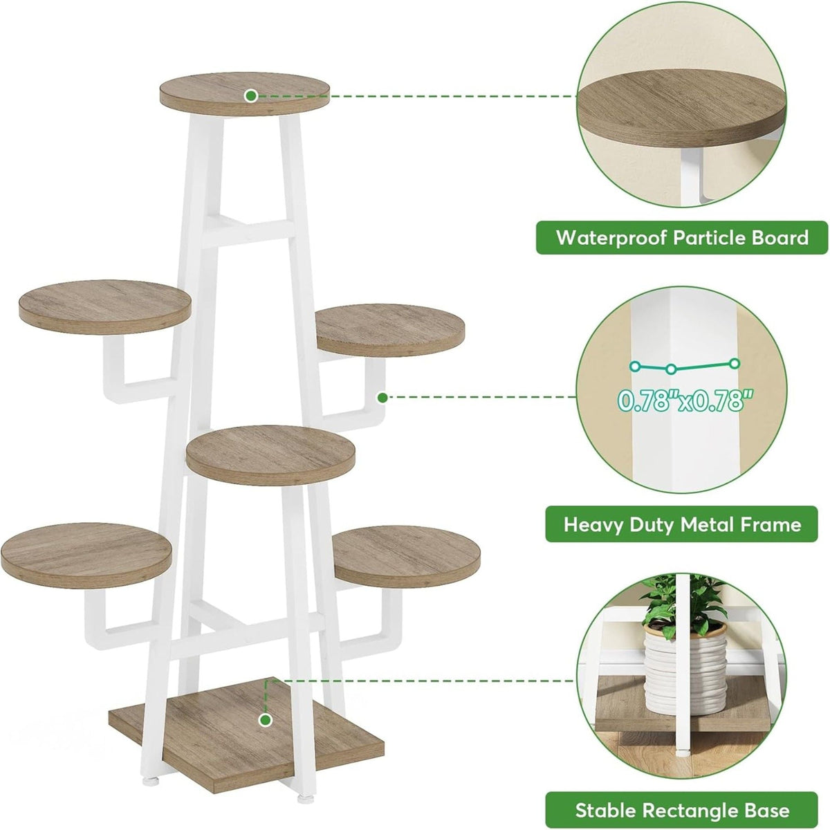 7 Tier Corner Plant Shelf with High Low Design - Dark Brown or White
