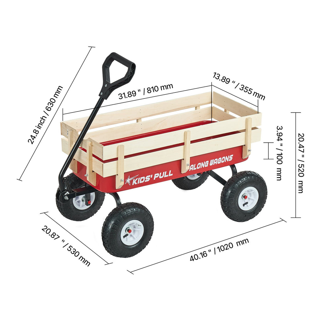 Pull-Along Wagon for Kids with Wooden Panels & Handle - 39 Inch