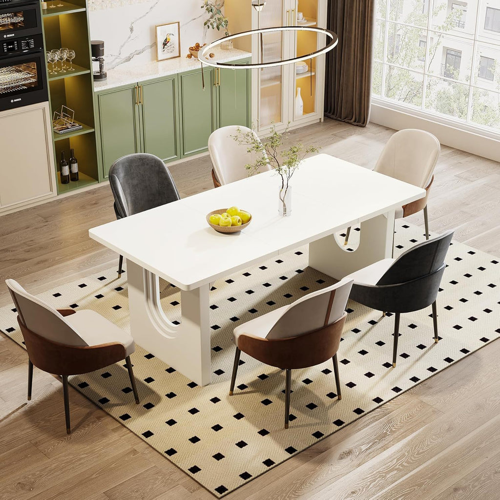 Rectangular Dining Table with Pedestal Base - Black or White