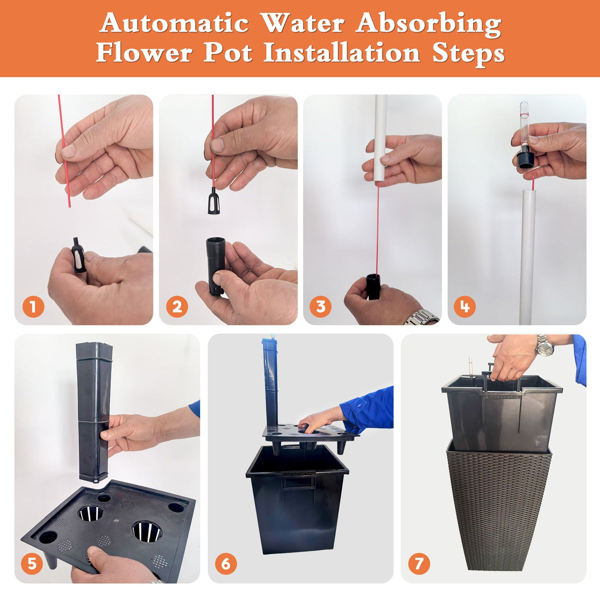 Indoor Outdoor Planter with Automatic Watering System - Dark Brown, Black, or White