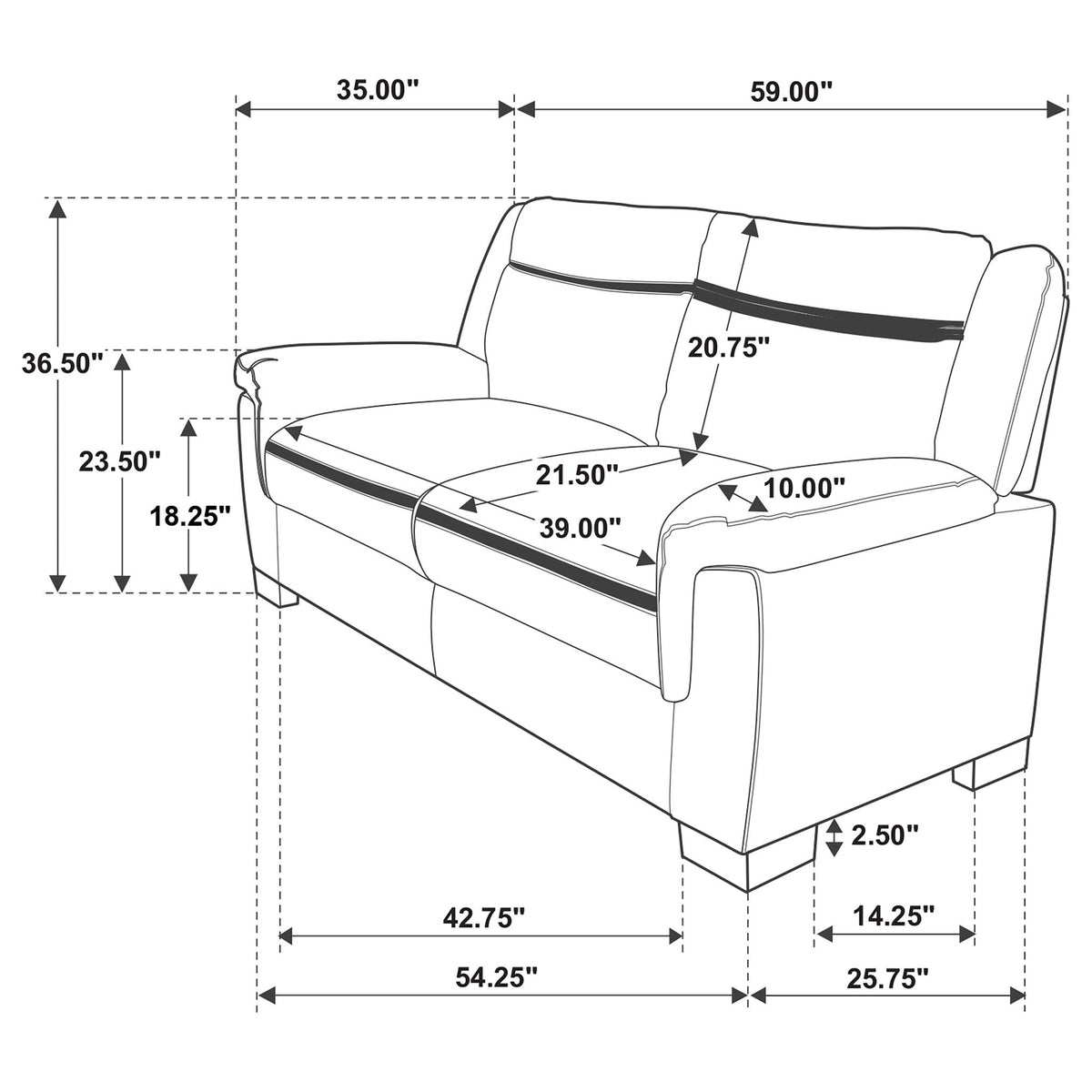Arabella Upholstered Padded Arm Loveseat Grey
