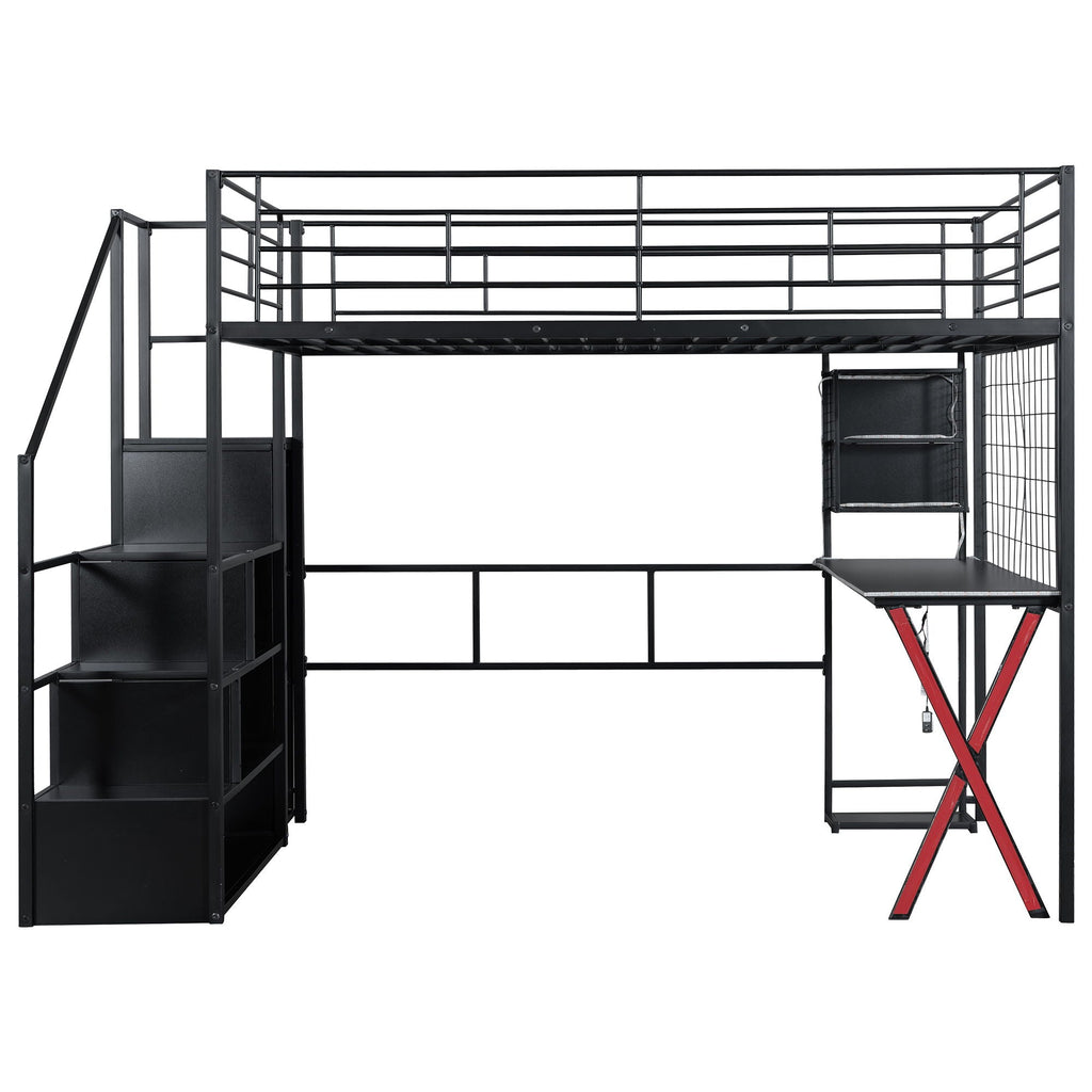 Loft Bed with Built-In Work Station, Wardrobe & Storage Staircase – White or Black