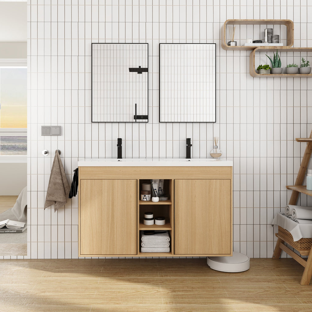 48" Freestanding Bathroom Vanity with Resin Double Sink - White