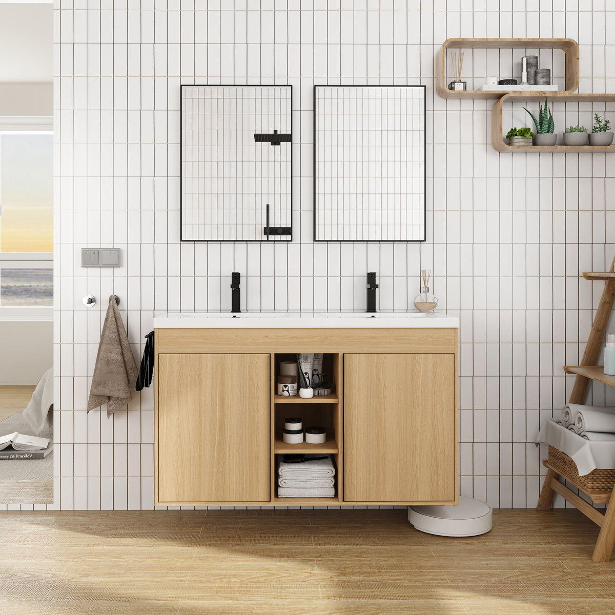 48" Freestanding Bathroom Vanity with Resin Double Sink - White