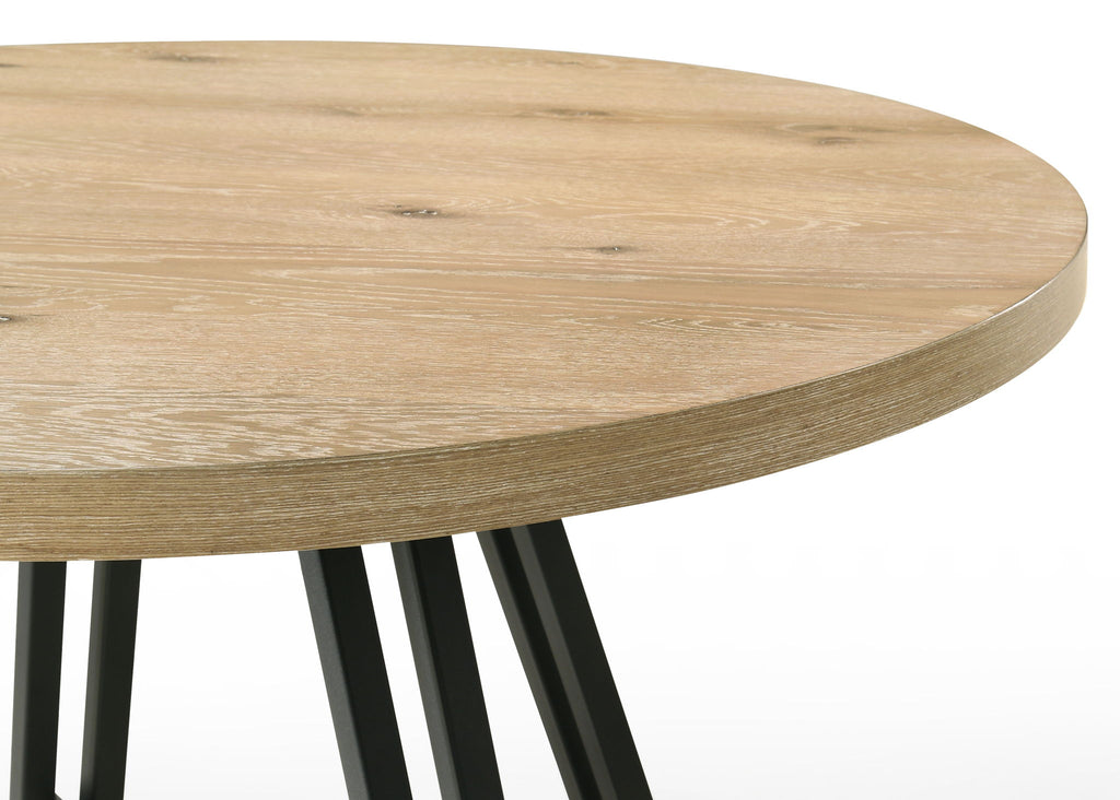 Tate Round Dining Table with Metal Base - Oak Finish