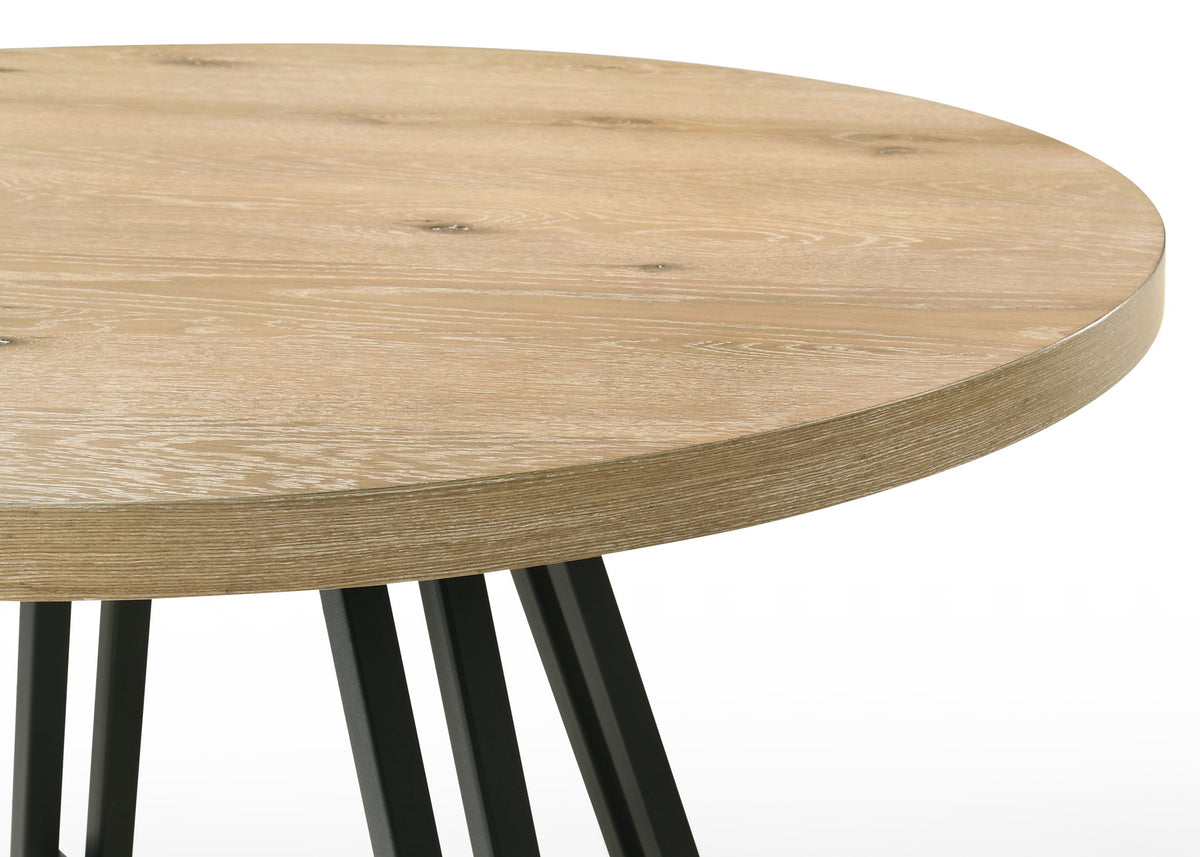 Tate Round Dining Table with Metal Base - Oak Finish