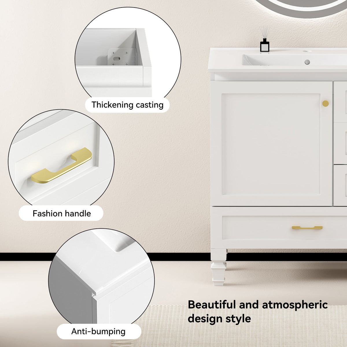 30" White Bathroom Vanity with Soft Close Doors and Ample Storage - White