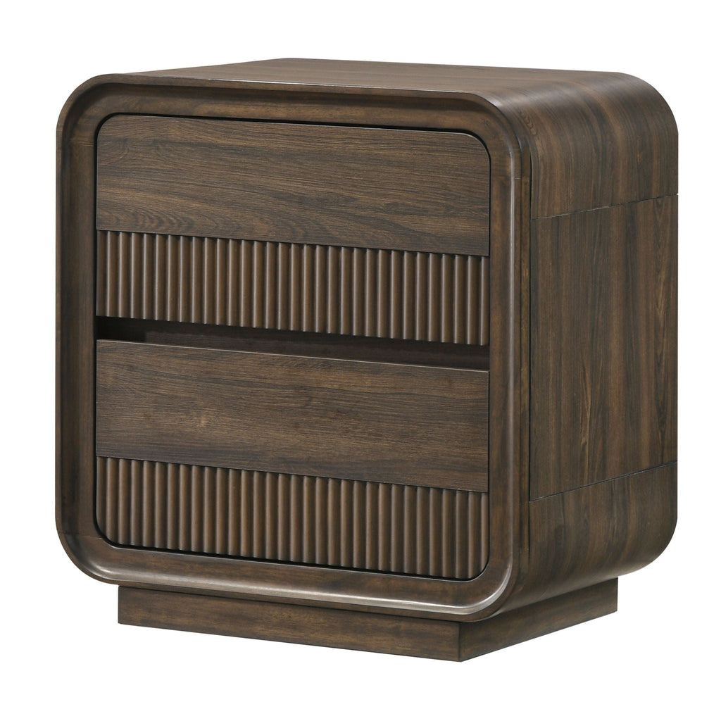 Flair Rounded Edges Nightstand with 2 Drawer Storage - Brown