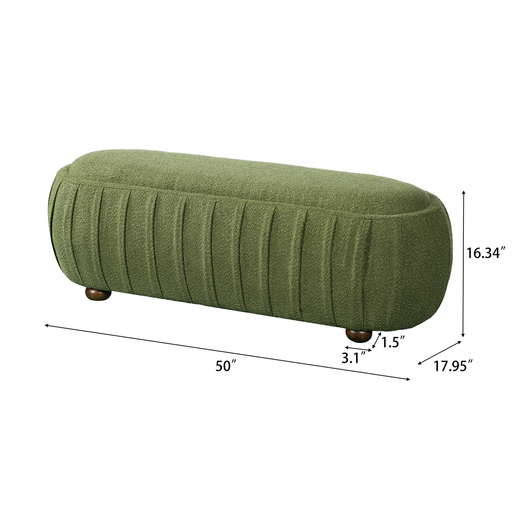 Upholstered Oval Ottoman with Boucle Fabric - Olive Green