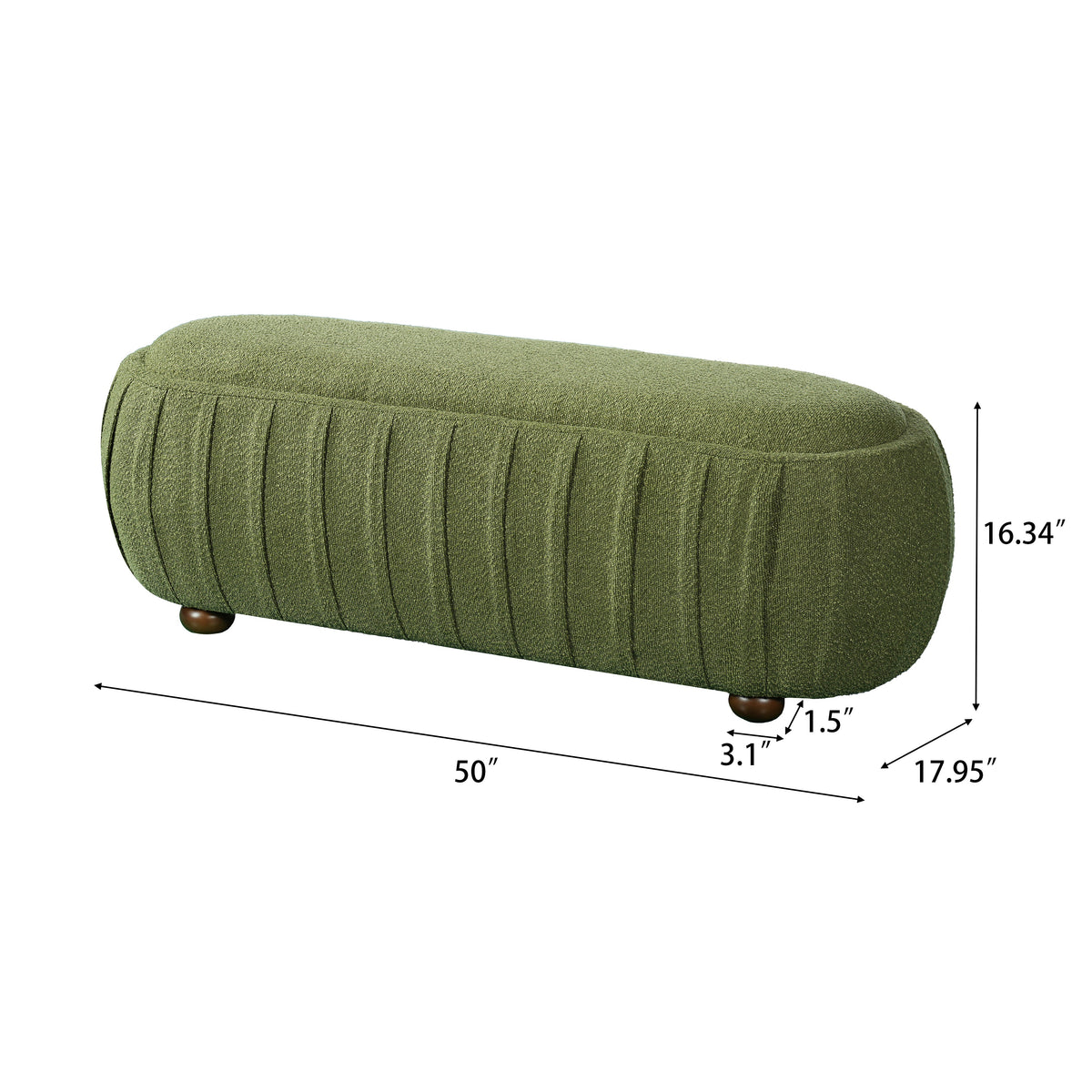 Upholstered Oval Ottoman with Boucle Fabric - Olive Green