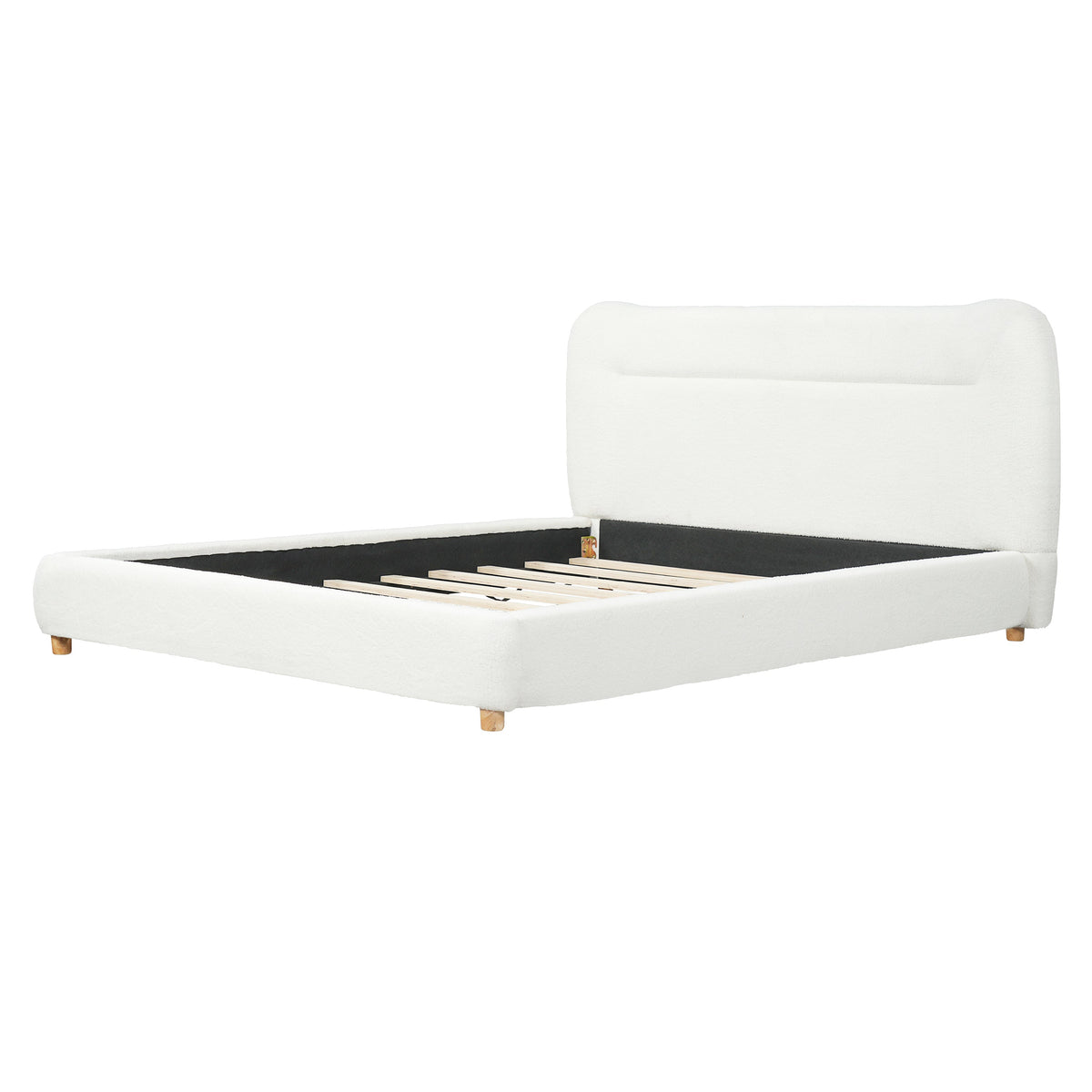Minimalist Curved Headboard Plush Bed with High-Density Foam - Ivory