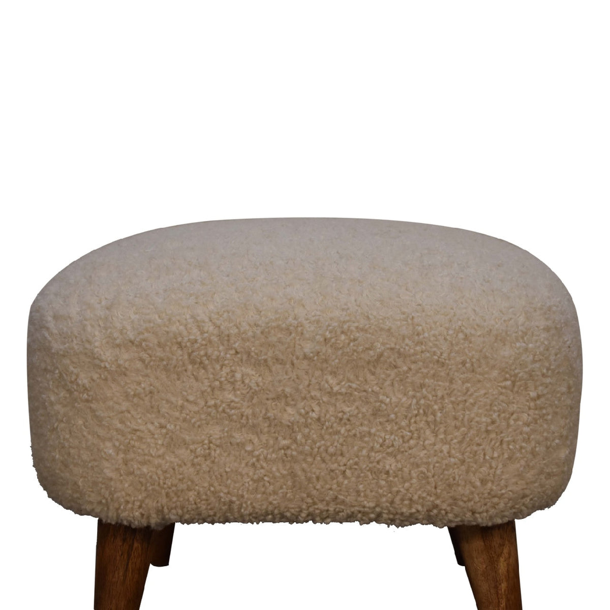 Solid Wood Boucle Upholstered Square Footstool with Nordic-Style Legs - Natural