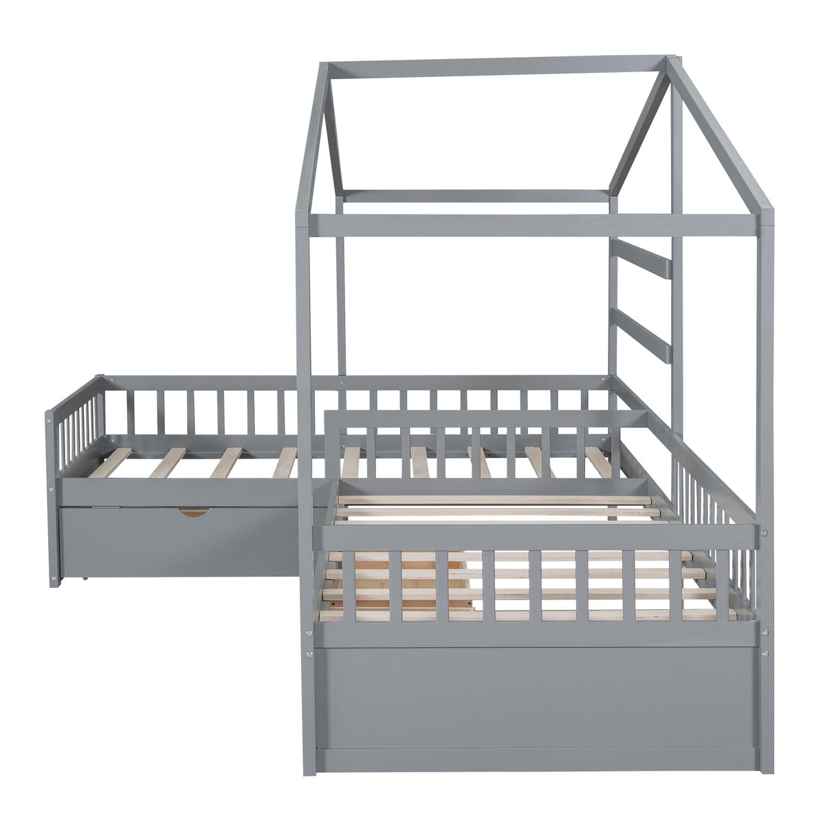 L Shape Twin Platform Bed with 3 Storage Drawers - Dark Gray or White
