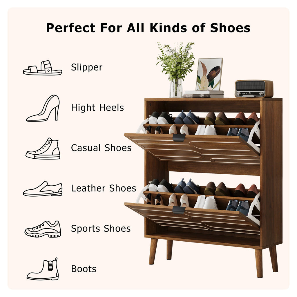 Dark Brown Shoe Cabinet with 2 Flip Drawers - Particle Board