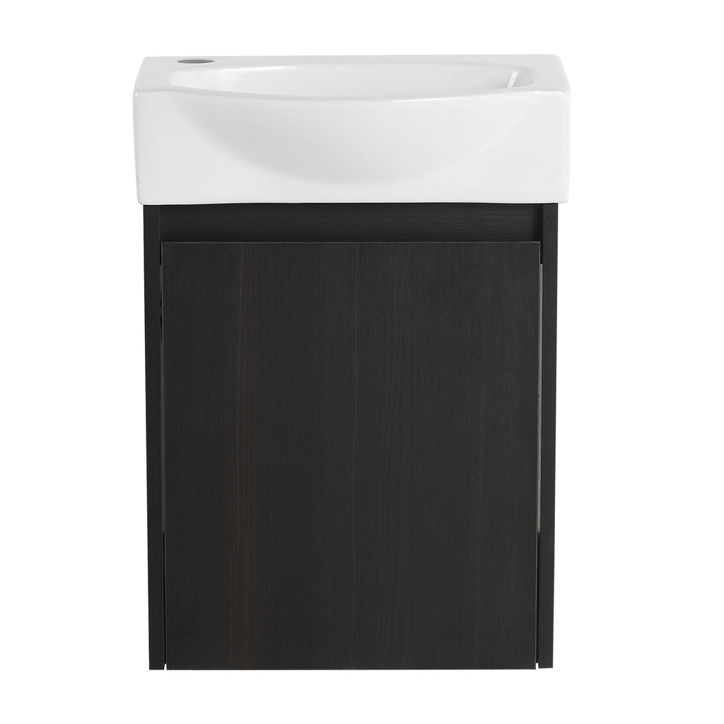 Modern Bathroom Vanity with Ceramic Basin and Storage Cabinet - Light Brown, Black, or White