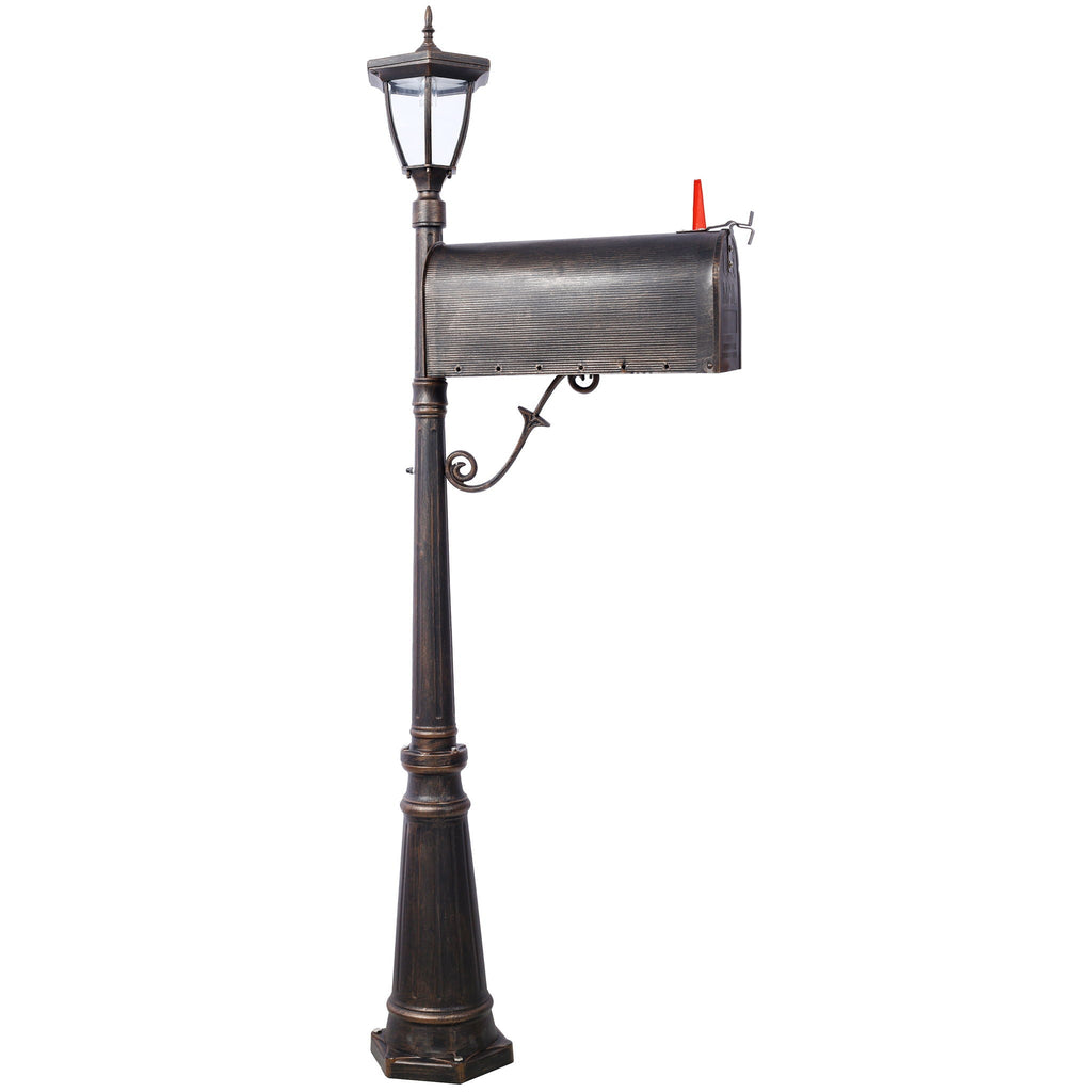 Heavy Duty Cast Aluminum Mailbox with Solar Light - Brown