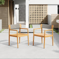 Creative Braided Acacia Wood Outdoor Dining Chairs with Armrests - Grey