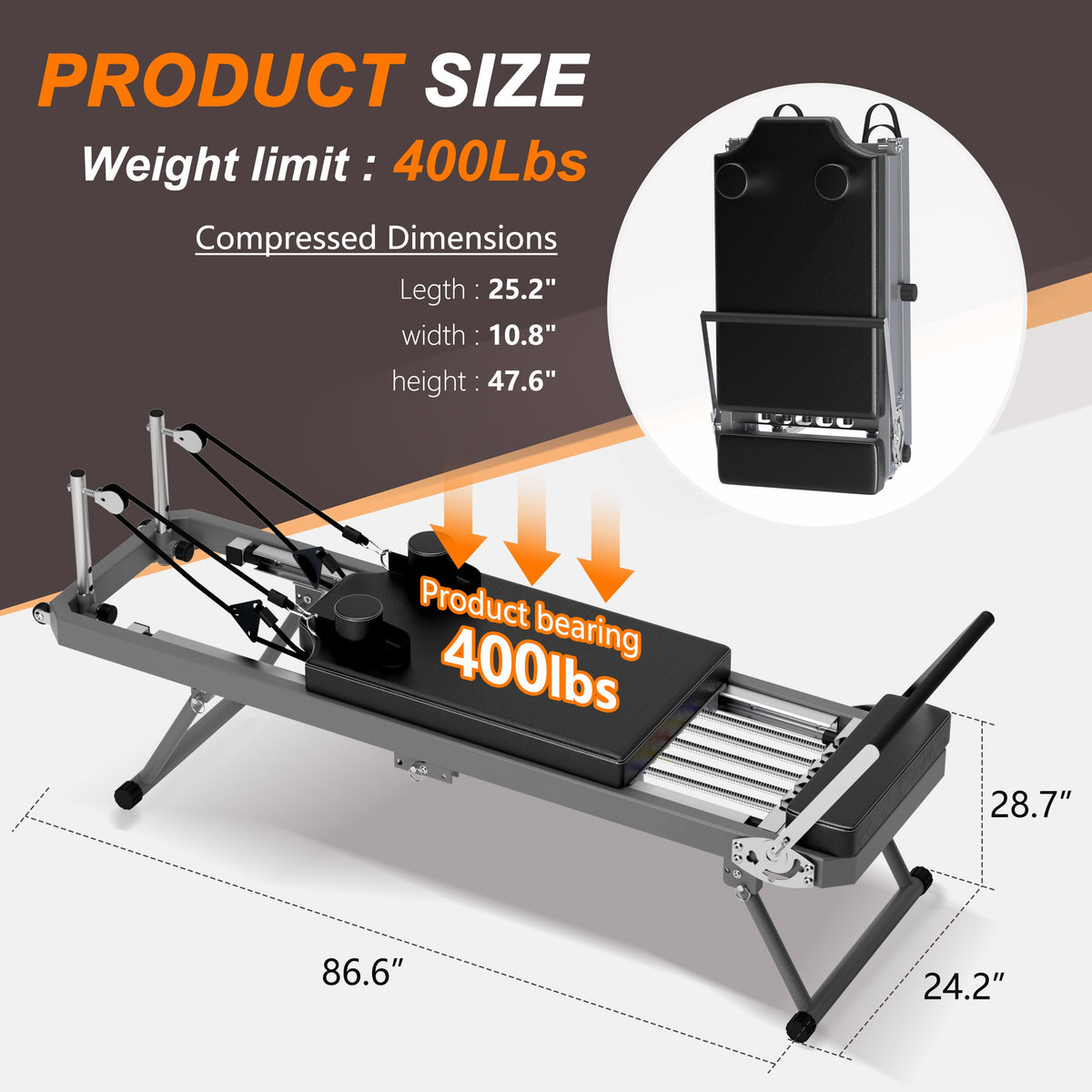 Extra Large Pilates Reformer with Multi-Functional Workout Capacity - Iron