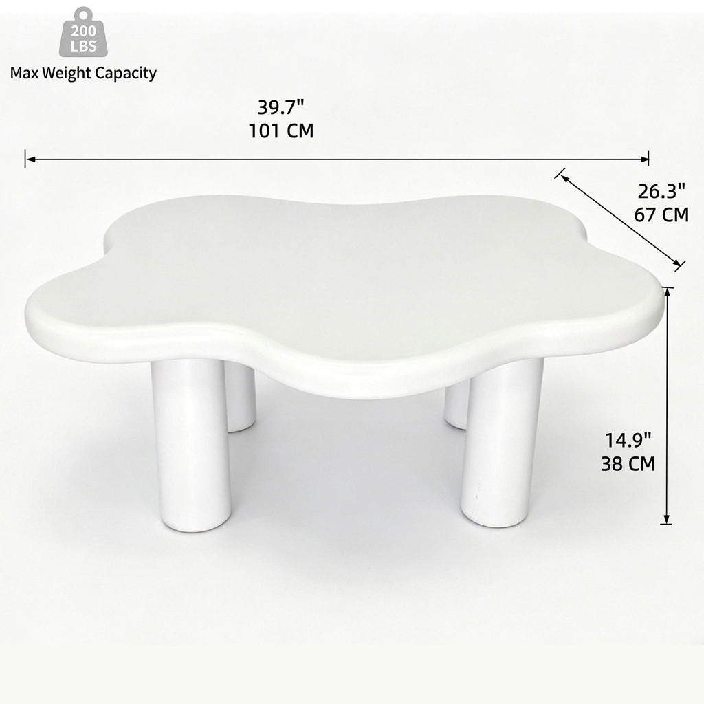 Cloud Shaped Coffee Table with 4 Round Legs - White, Black, or Light Brown