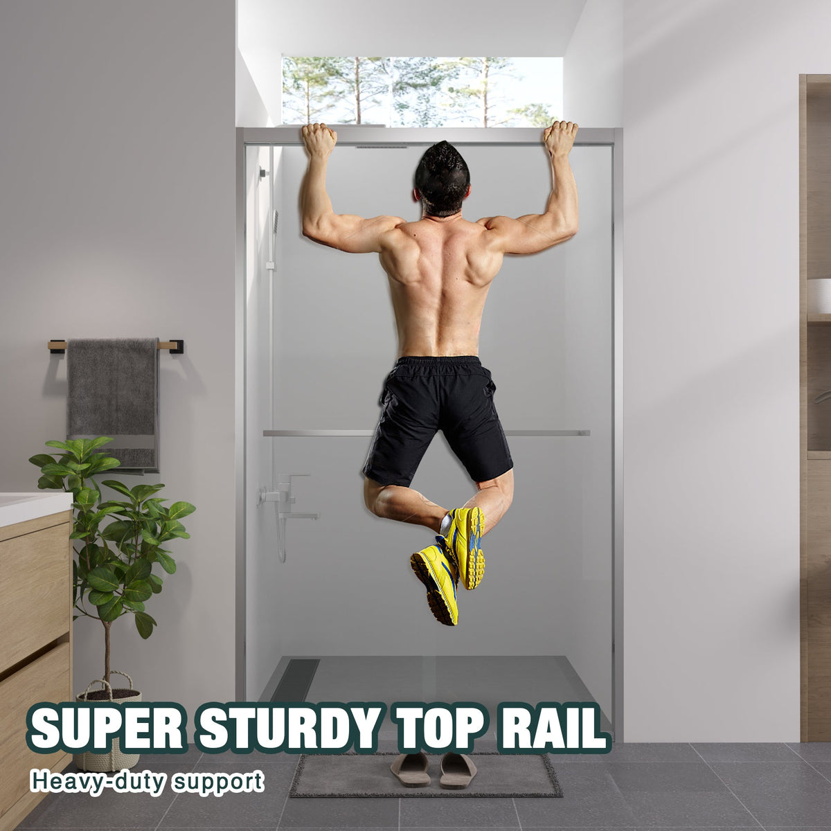 Premium Aluminum Frame Double Sliding Shower Door with Tempered Glass - Clear