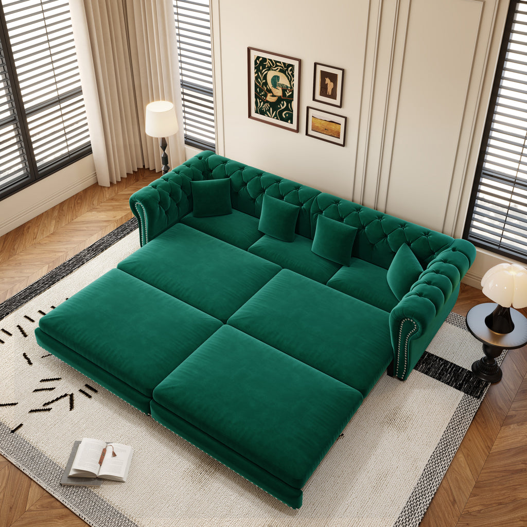 Chesterfield 3-in-1 Pull-Out Sofa Bed with Convertible Sleeper - Green
