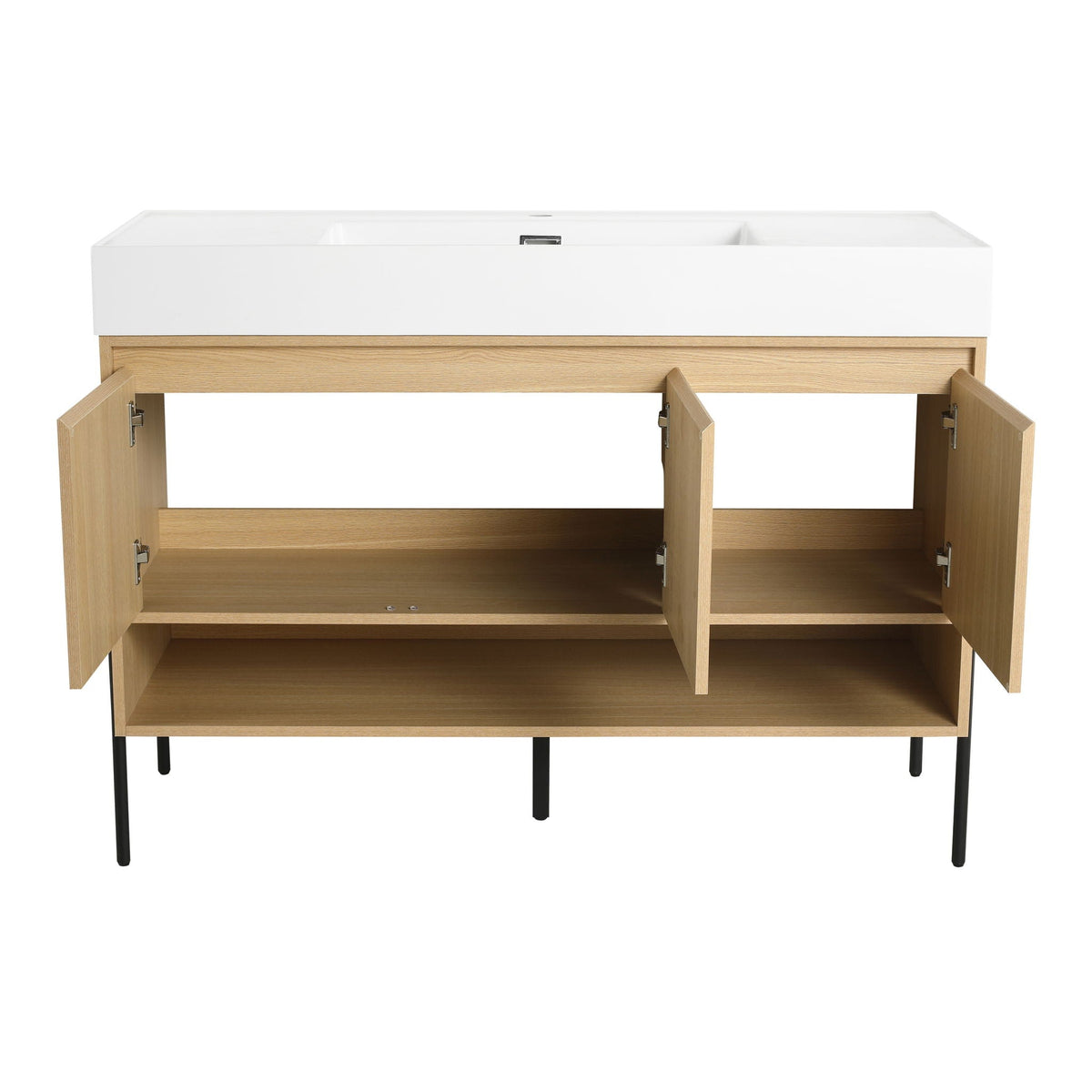 Modern Bathroom Vanity Combo with Single Resin Sink and Storage Cabinet - Light Brown