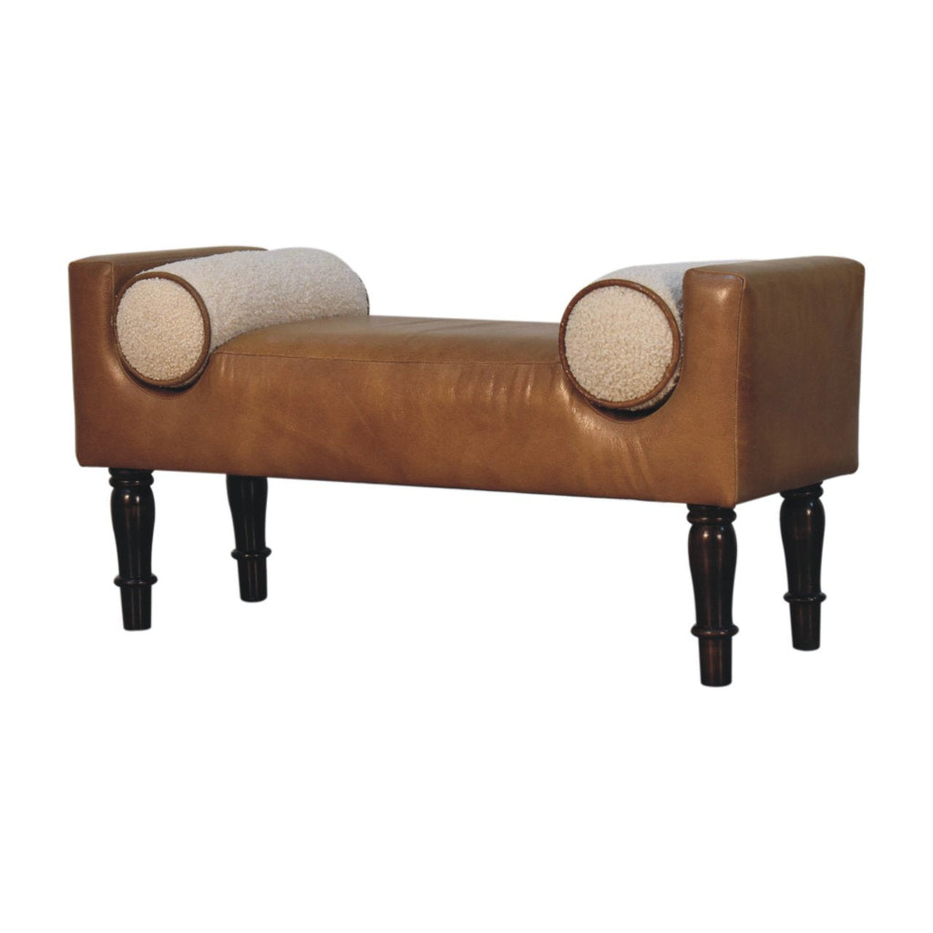 Solid Wood Chester Buffalo Bench with Buffalo Leather Upholstery