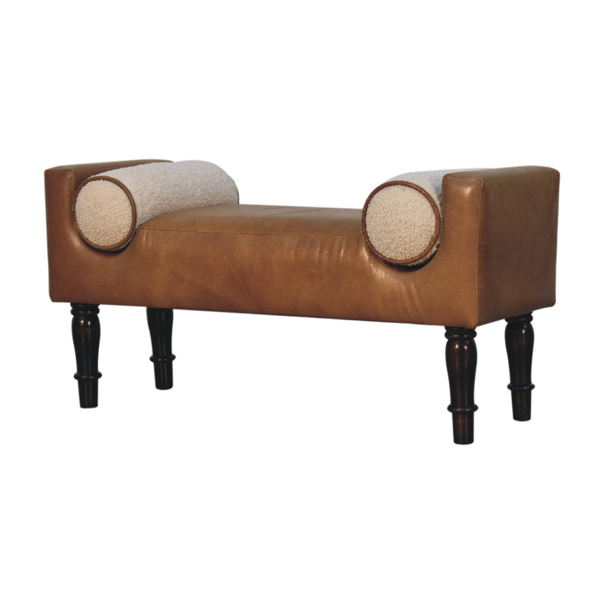 Solid Wood Chester Buffalo Bench with Buffalo Leather Upholstery