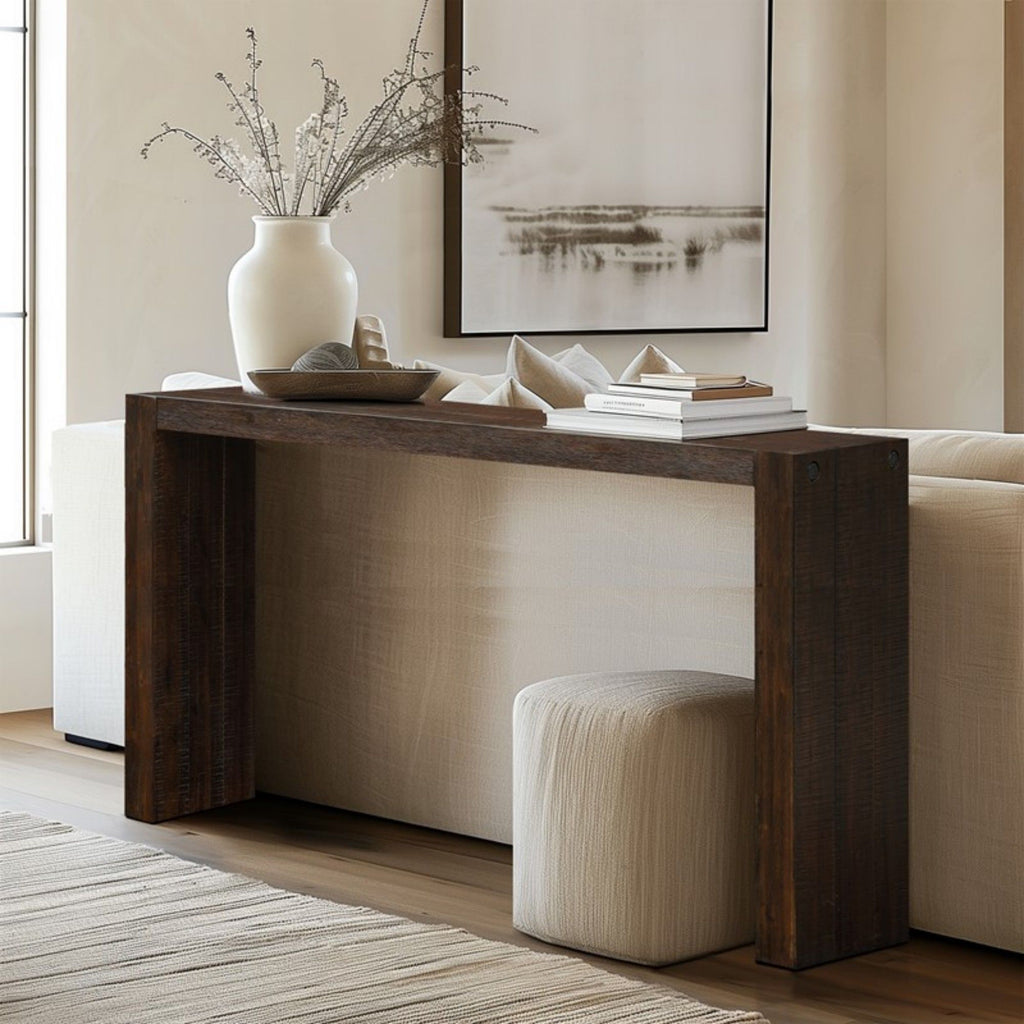 Modern Design Console Table with Solid Wood Construction - Light or Dark Brown