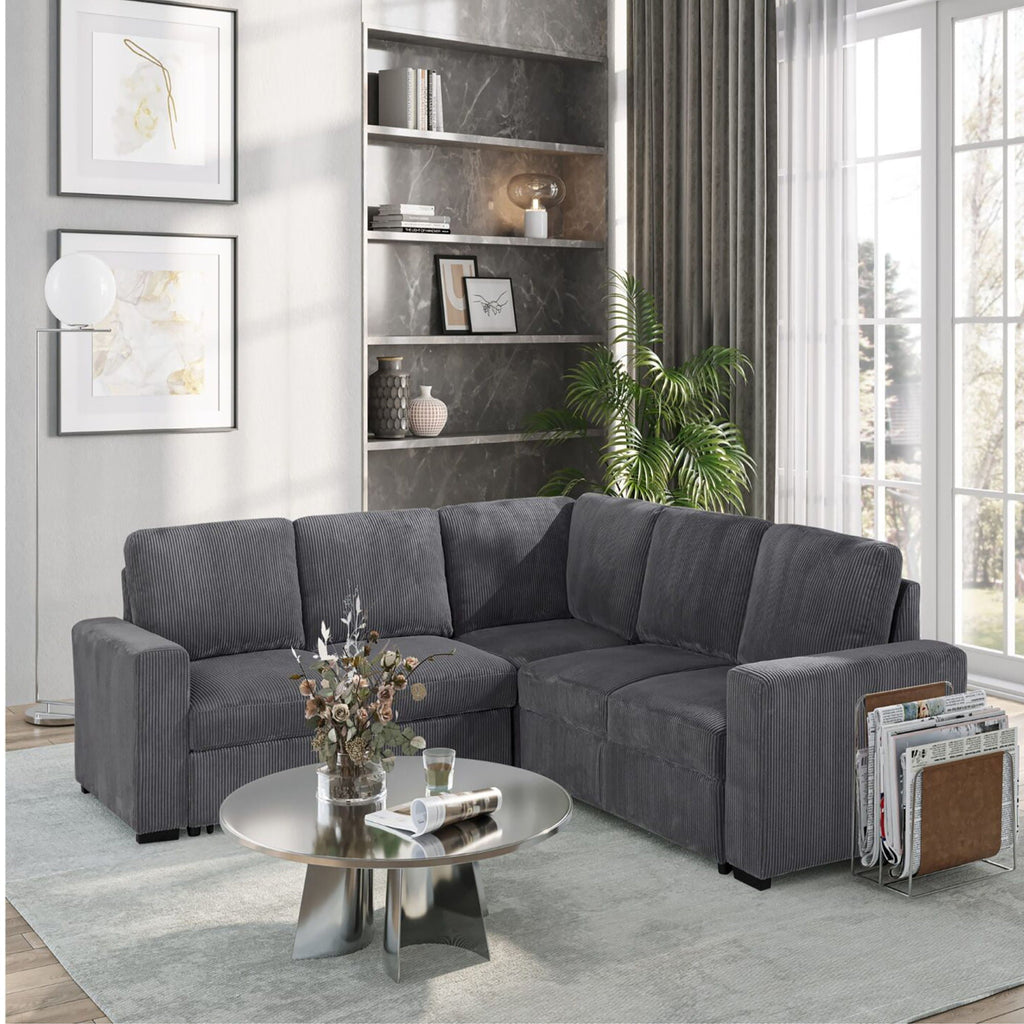 Contemporary Design Sectional Sofa with Cushioning – Dark Gray