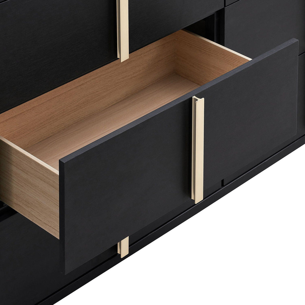 Black 6 Drawer Dresser & Mirror with Gold Accents