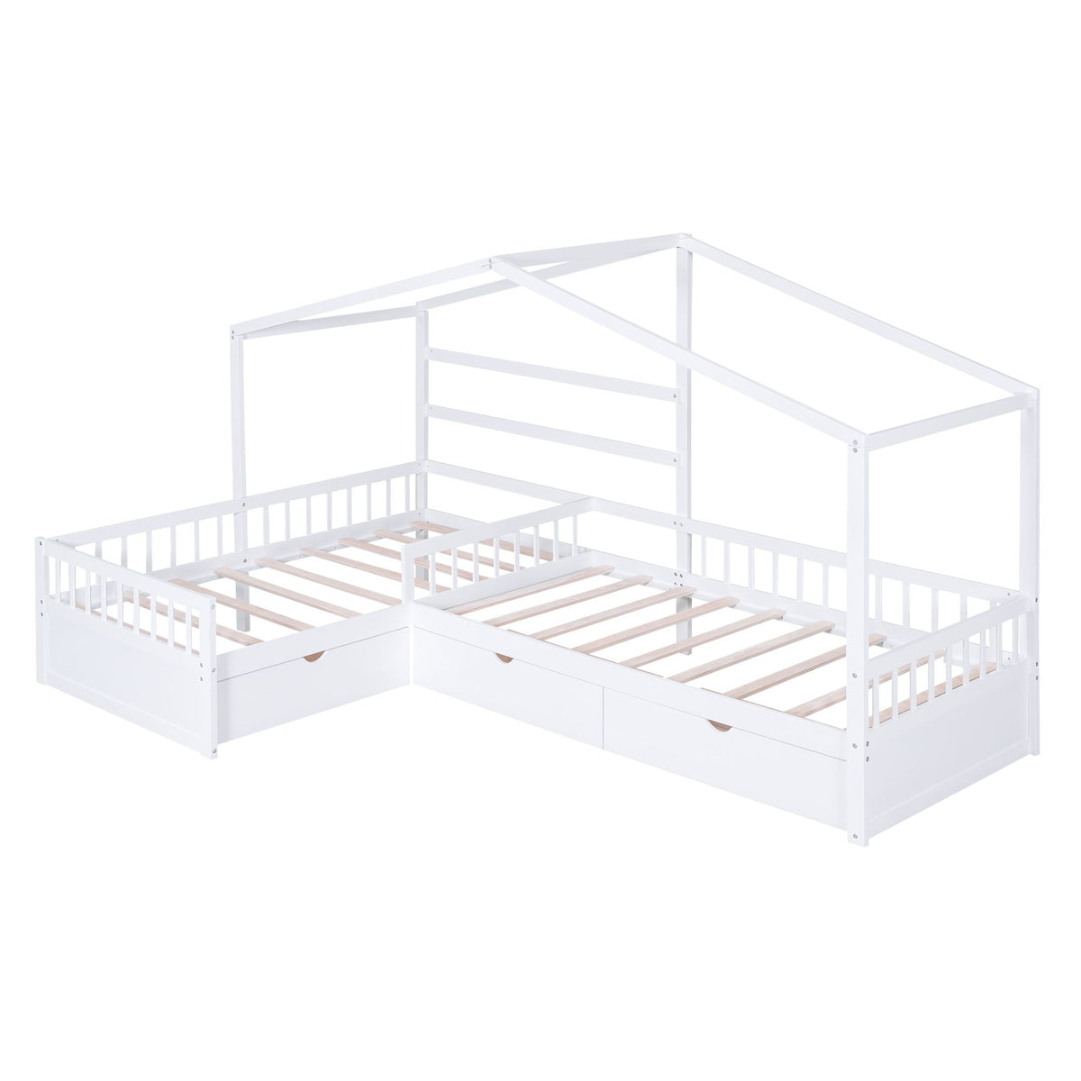 L Shape Twin Platform Bed with 3 Storage Drawers - Dark Gray or White