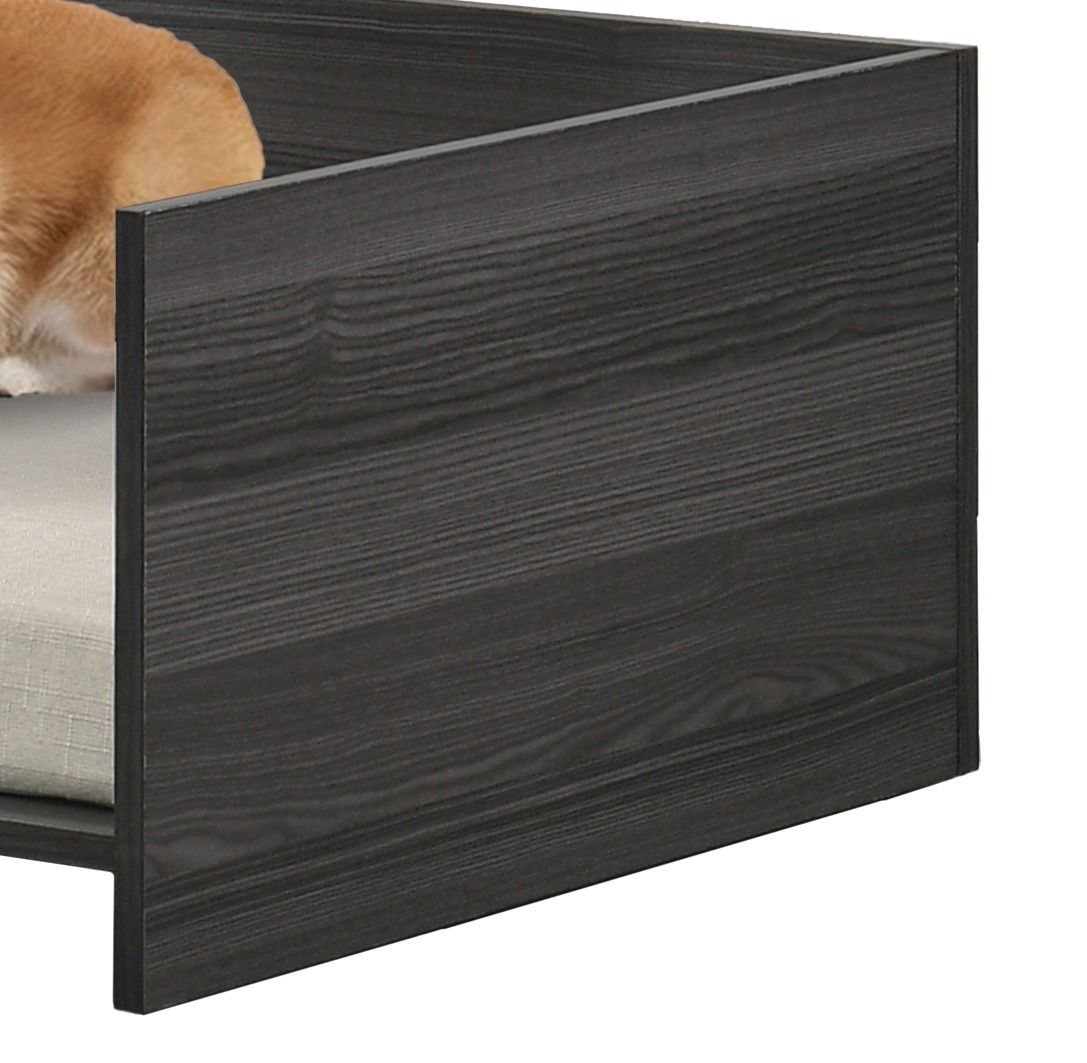 Wide Comfy Pet Bed with Cushion and Side Storage Compartment - Ash Gray