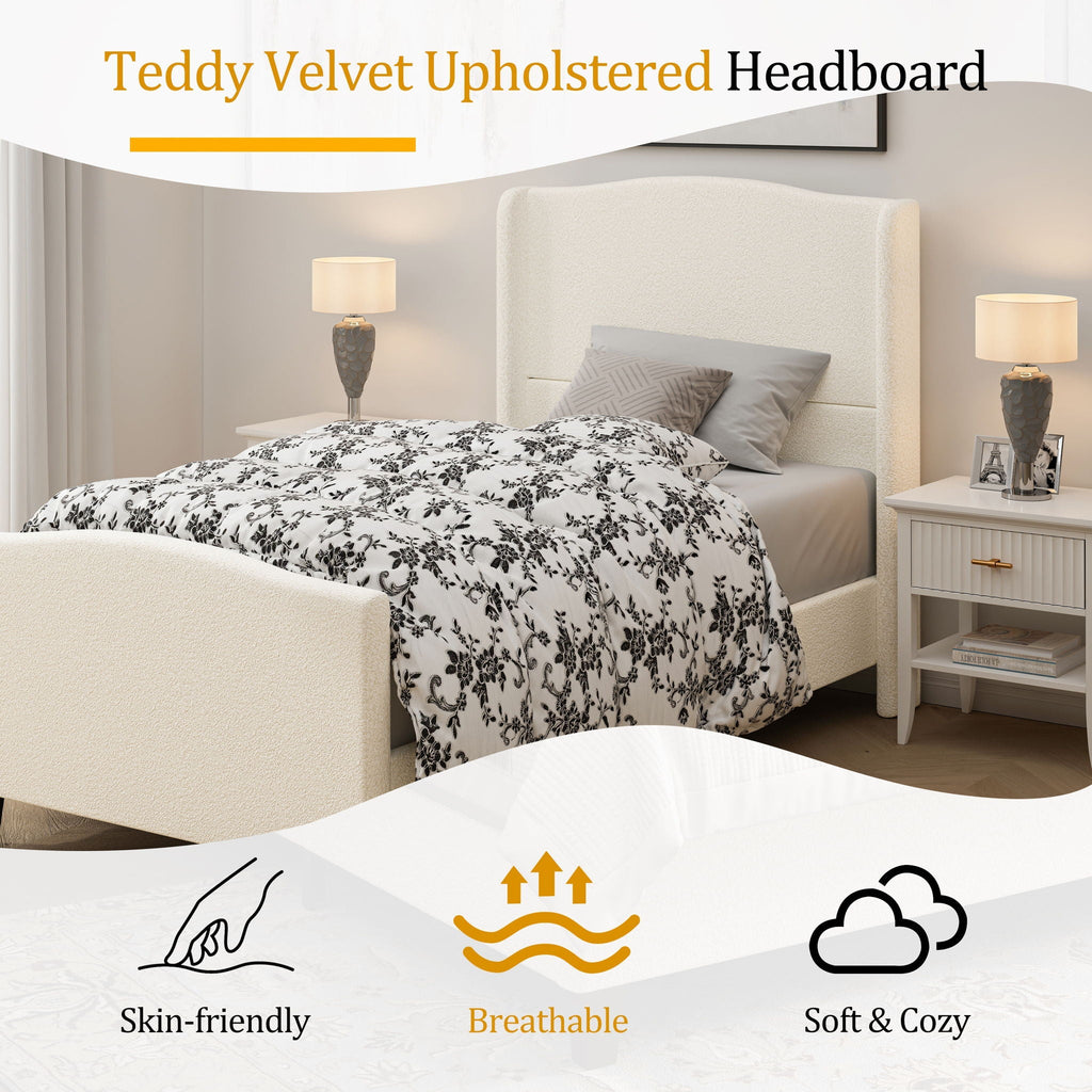 Platform Bed Frame with Tall Headboard and High Footboard - White or Gray