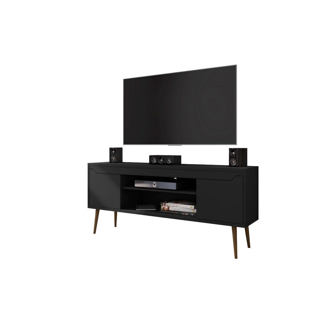 Mid-Century Modern TV Stand with Solid Wood Splayed Legs - White or Black