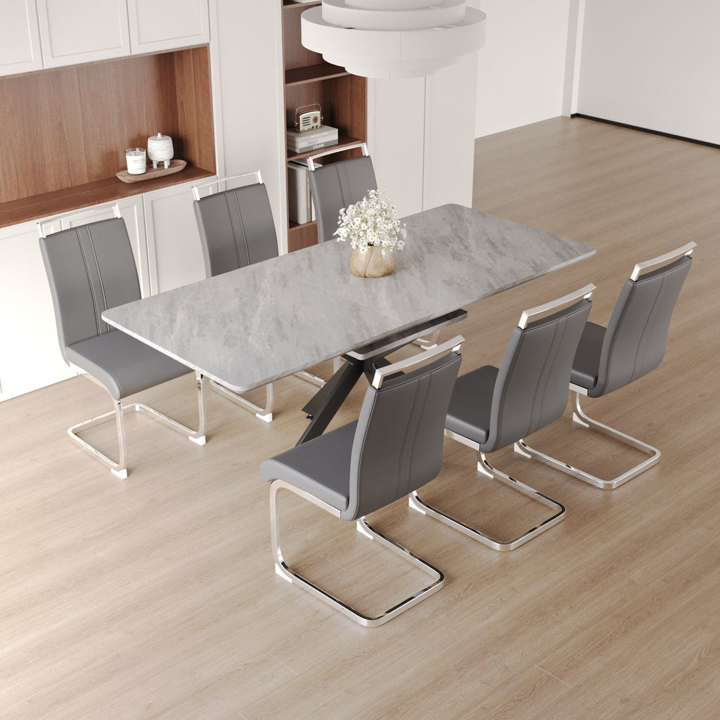 Modern Extendable Dining Table Set with Soft Padded Armless Chairs - White, Gray, or Dark Gray